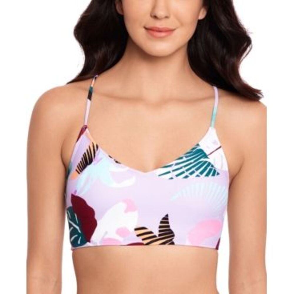 Salt + Cove Just Fronds Lace-back Midkini Top In Lavender Purple XL